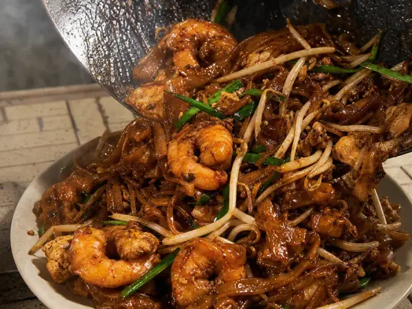 Malaysian Char Kway Teow with Shrimp, finished dish
