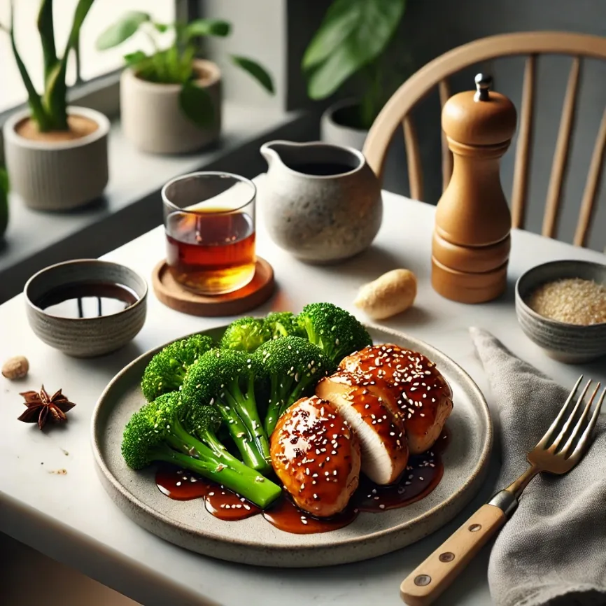 Maple Glazed Teriyaki Chicken with Sesame Ginger Broccoli, finished dish