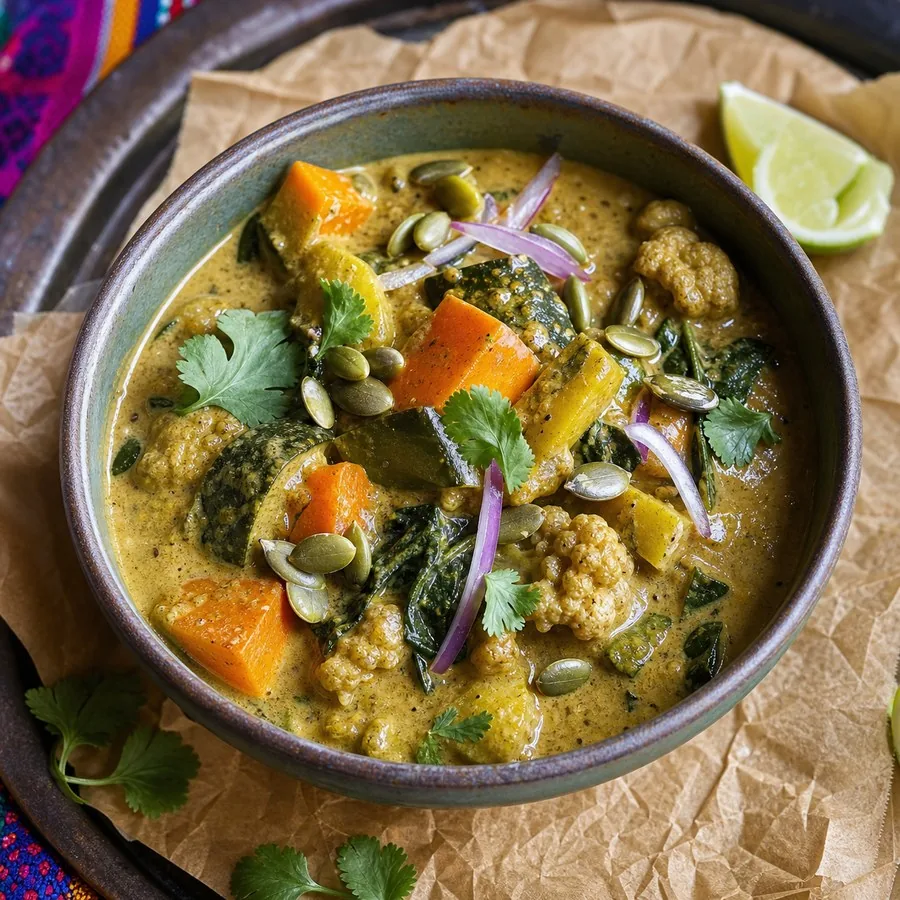 Mayan Pumpkin Seed Pepian Vegetable Stew, finished dish