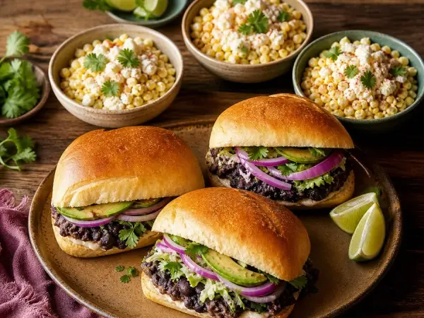 Mexican Esquites and Black Bean Tortas, finished dish