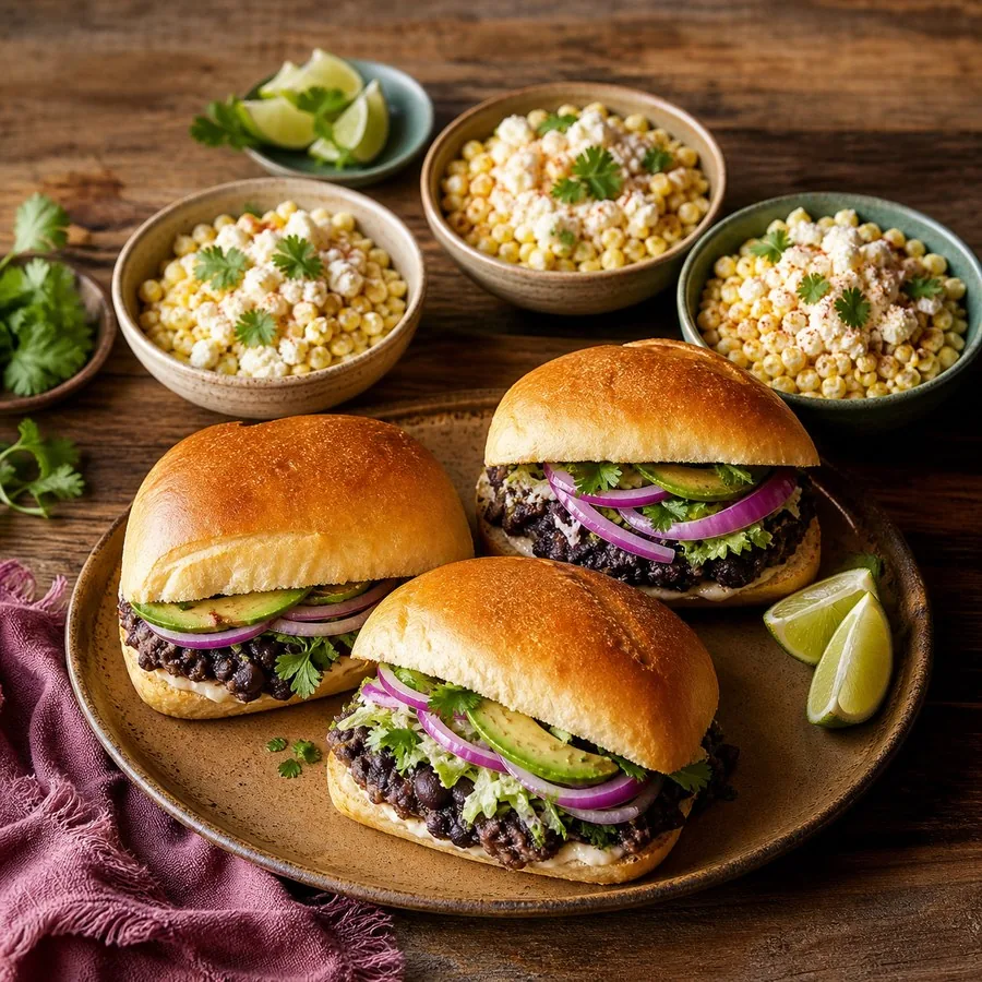 Mexican Esquites and Black Bean Tortas, finished dish