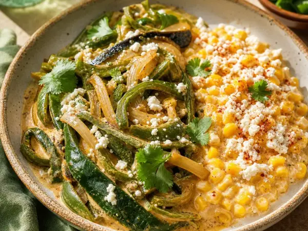 Mexican Rajas Poblanas with Creamy Corn, finished dish