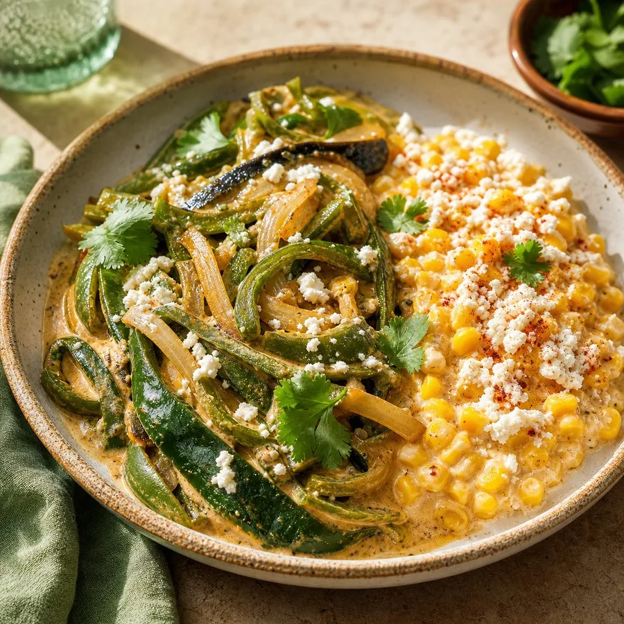 Mexican Rajas Poblanas with Creamy Corn, finished dish