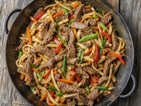 Mongolian Lamb Noodle Stir-Fry, finished dish