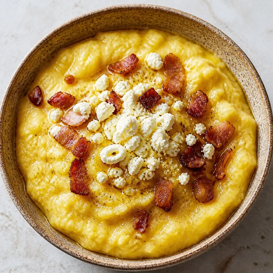 Montenegrin Kačamak Corn and Potato Bowl, finished dish