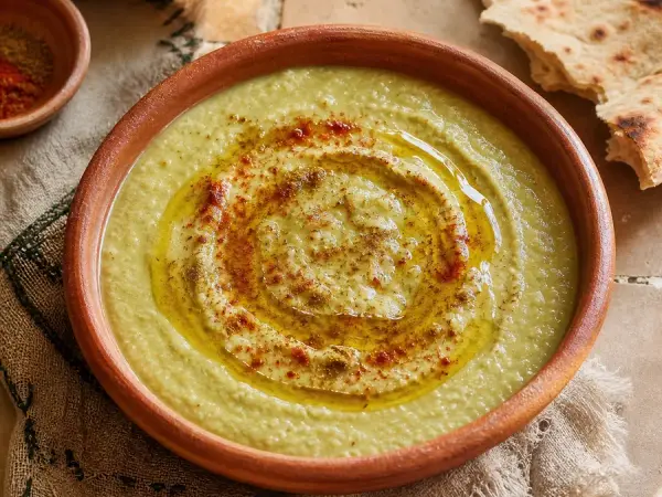 Moroccan Bissara Fava Bean Soup with olive oil and cumin