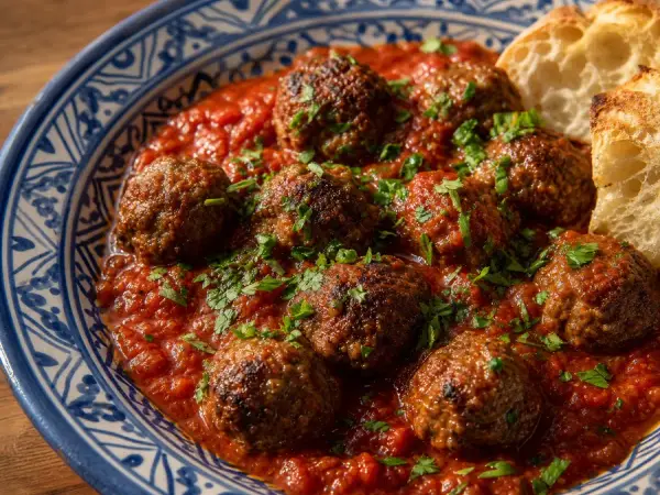 Moroccan Kefta Meatballs with Tomato Sauce and parsley