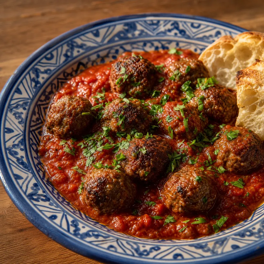 Moroccan Kefta Meatballs with Tomato Sauce and parsley