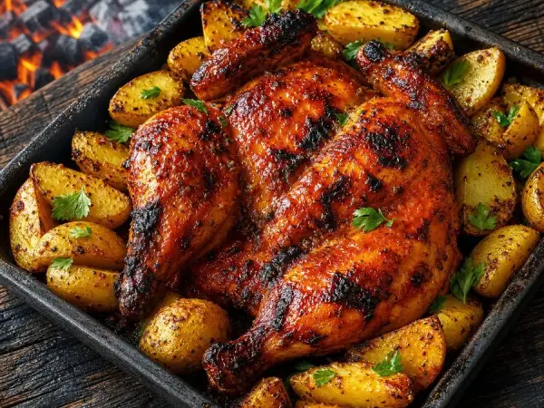 Mozambican Peri-Peri Chicken with Lemon Potatoes, finished dish