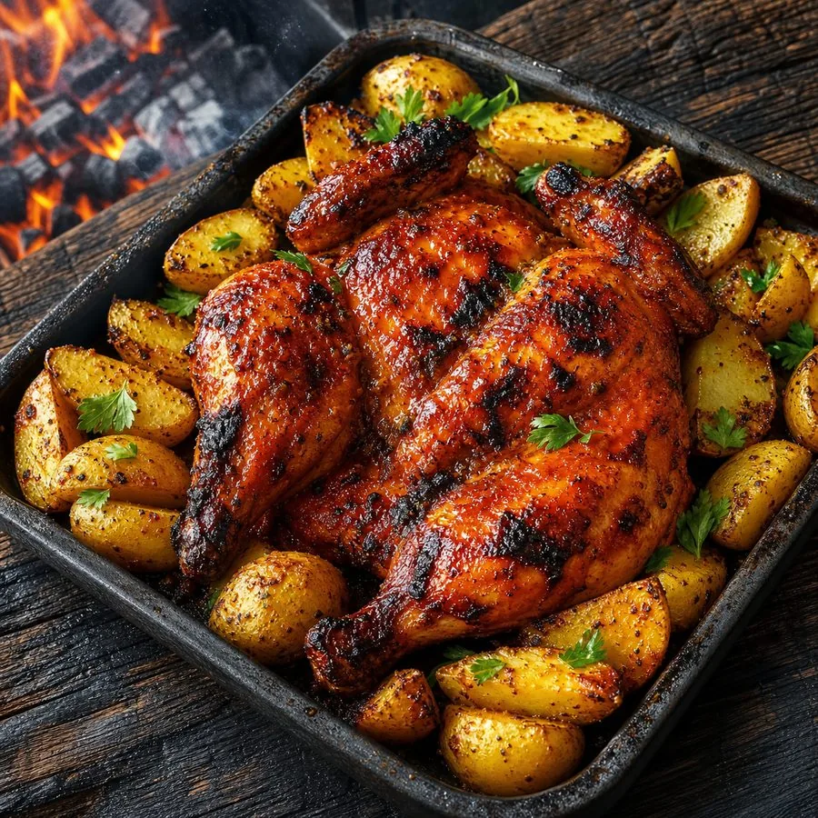 Mozambican Peri-Peri Chicken with Lemon Potatoes, finished dish