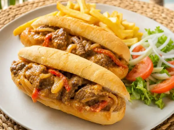 Mozambican Prego Steak Rolls, plated as a finished dinner