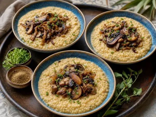 Namibian Mahangu Porridge with Mushrooms, finished dinner