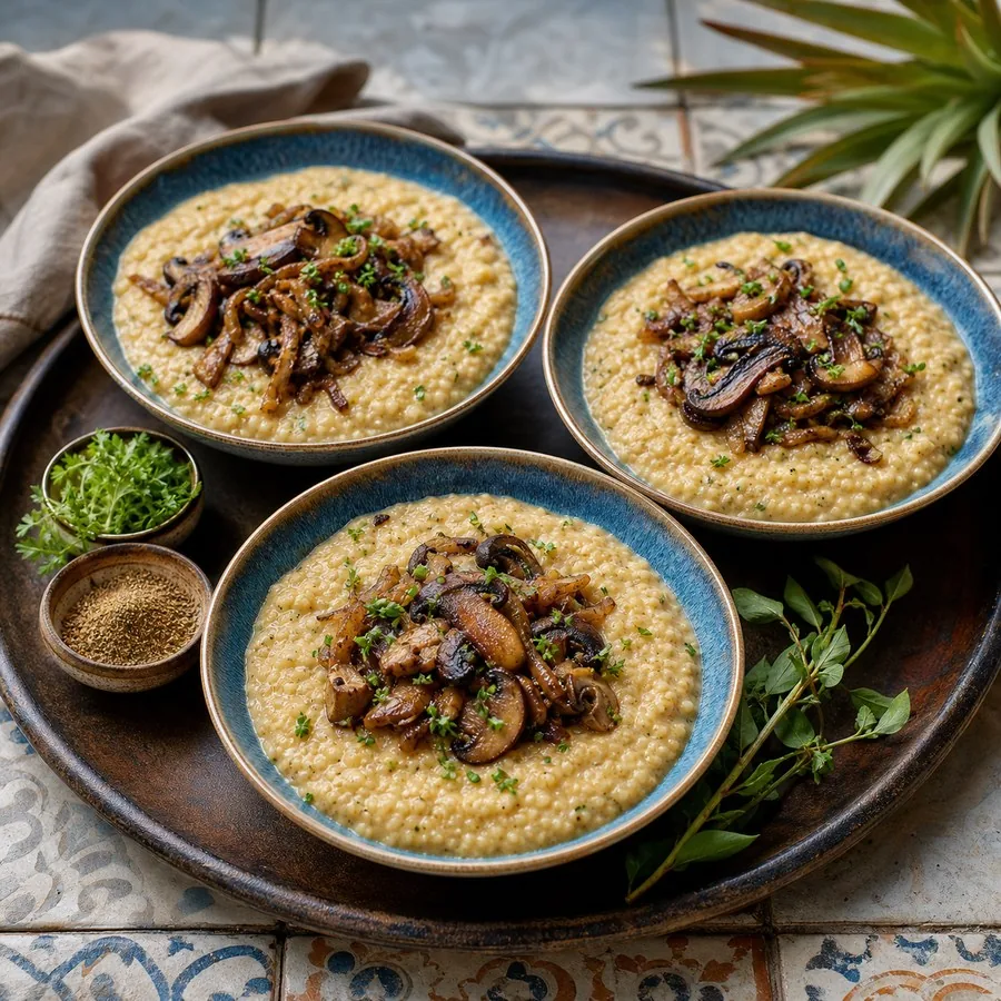 Namibian Mahangu Porridge with Mushrooms, finished dinner