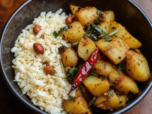 Nepali Aloo Ko Achar with Beaten Rice, original finished dish food photograph