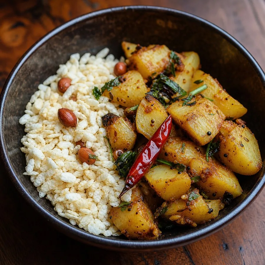 Nepali Aloo Ko Achar with Beaten Rice, original finished dish food photograph