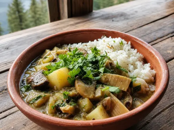 Nepali Aloo Tama Mushroom Curry, finished dish