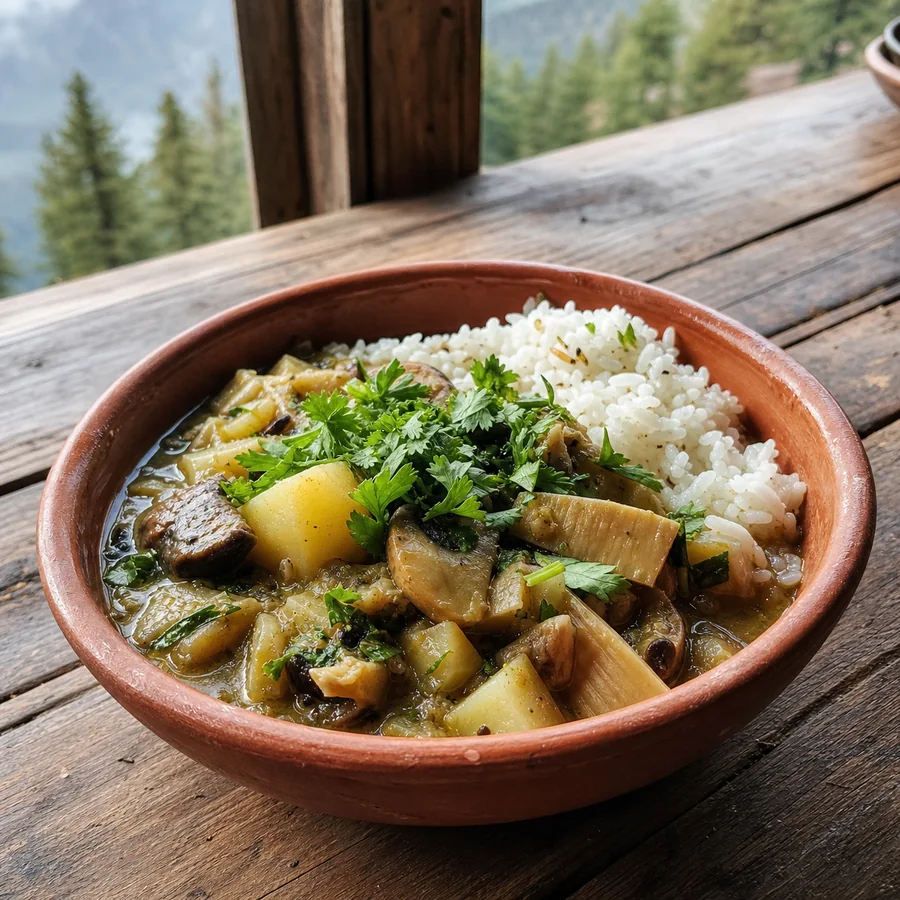 Nepali Aloo Tama Mushroom Curry, finished dish