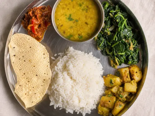 Nepali Dal Bhat with Spinach, finished dish