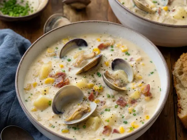 New England Clam and Corn Chowder for Two, finished dish