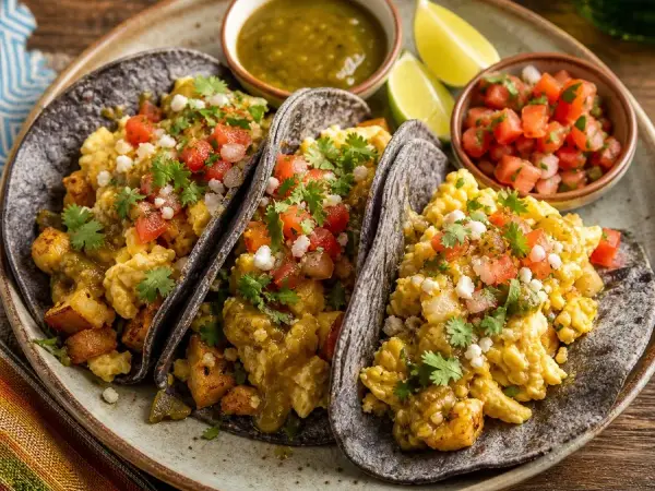 New Mexican Blue Corn Breakfast Tacos, finished dish