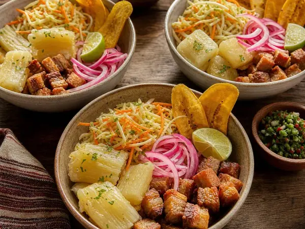 Nicaraguan Vigoron-Inspired Yuca Bowls, finished dish