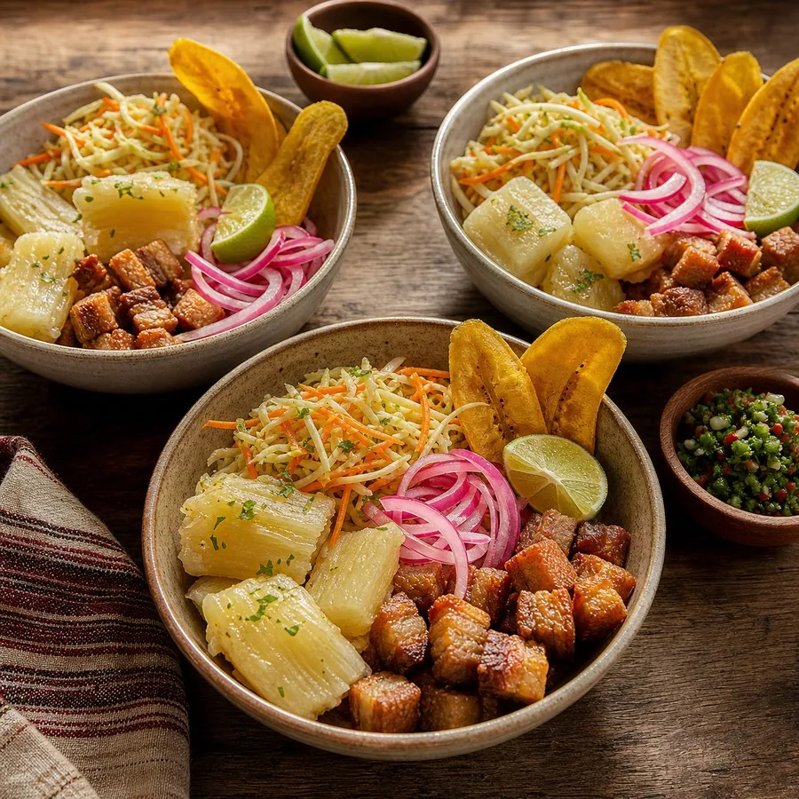 Nicaraguan Vigoron-Inspired Yuca Bowls, finished dish