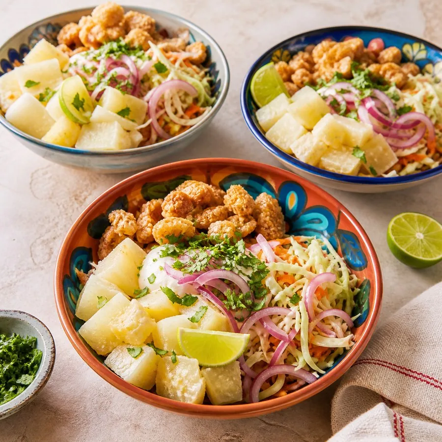 Nicaraguan Vigoron Yuca Cabbage Bowls, finished dinner