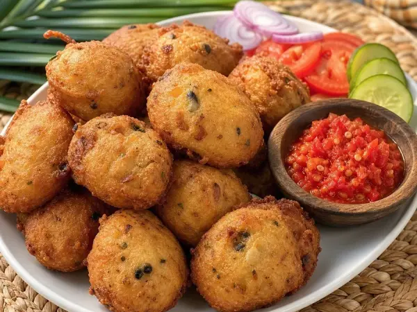 Nigerian Akara Black-Eyed Pea Fritters, plated as a finished dinner