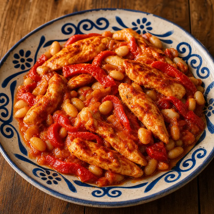 Ajvar chicken with white beans and roasted peppers