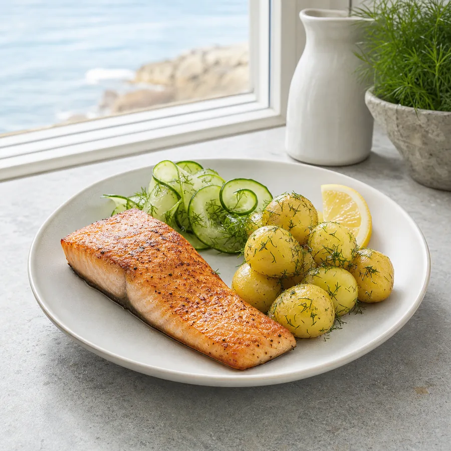 Norwegian Salmon with Dill Potatoes, finished dish