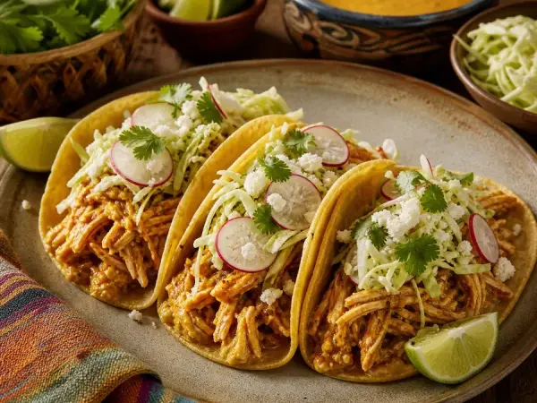 Oaxacan Mole Amarillo Chicken Tacos, finished dish