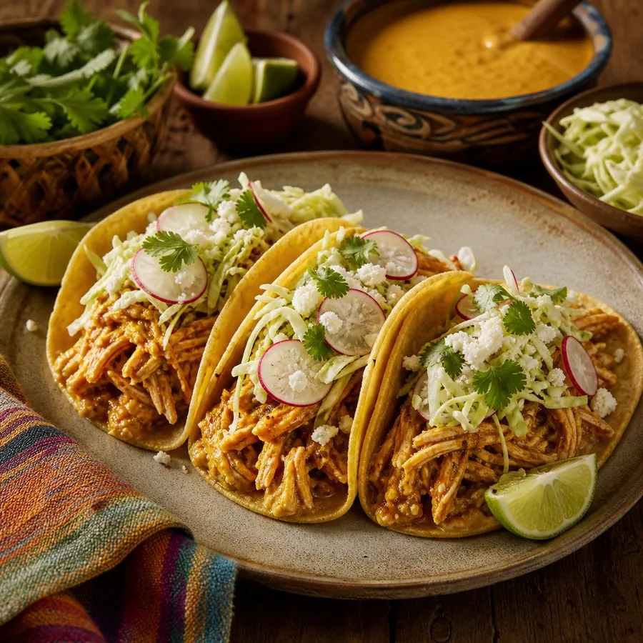 Oaxacan Mole Amarillo Chicken Tacos, finished dish