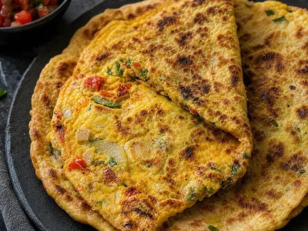 Omani Khubz Rakhal-Inspired Egg Flatbreads, finished dish