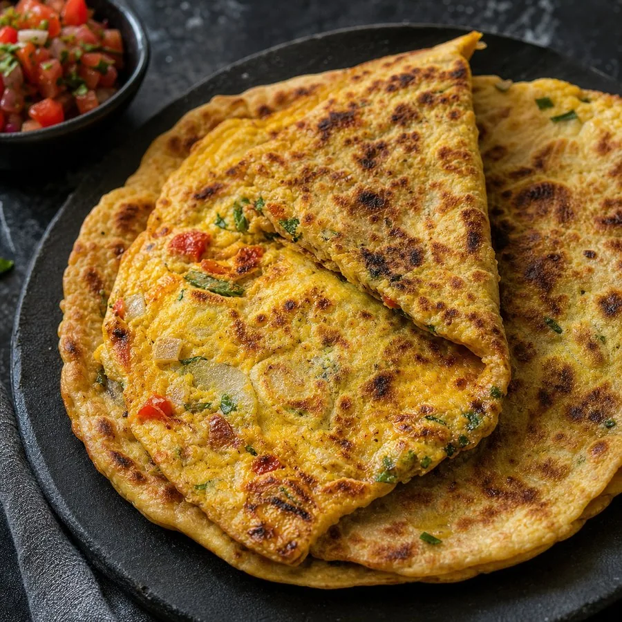 Omani Khubz Rakhal-Inspired Egg Flatbreads, finished dish