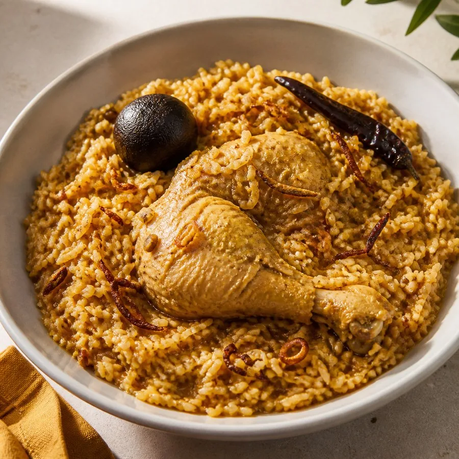 Omani Madrouba Coconut Chicken Rice, finished dish
