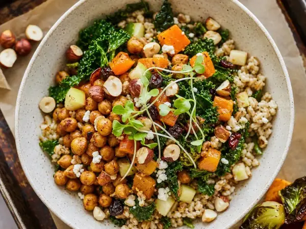 Oregon Hazelnut Chickpea Grain Bowls, finished dish