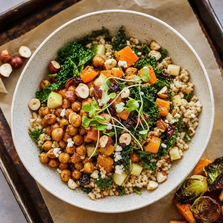 Oregon Hazelnut Chickpea Grain Bowls, finished dish