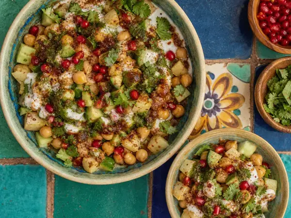 Pakistani Chana Chaat with Yogurt, finished dish
