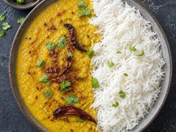 Pakistani Daal Chawal Tadka, original finished dish food photograph