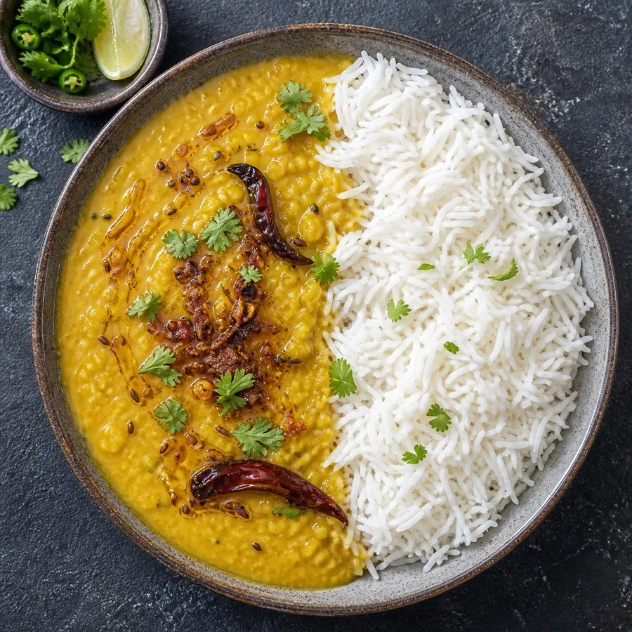 Pakistani Daal Chawal Tadka, original finished dish food photograph