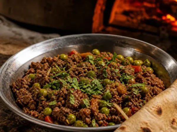 Pakistani Keema Matar with Peas, finished dish