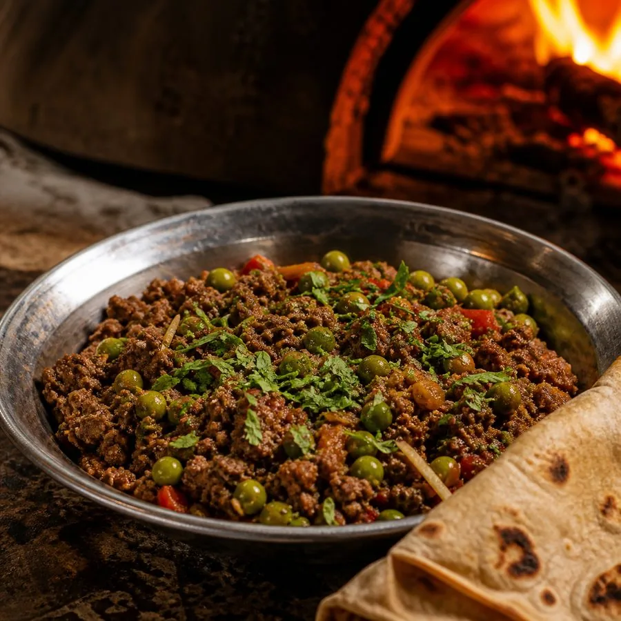 Pakistani Keema Matar with Peas, finished dish