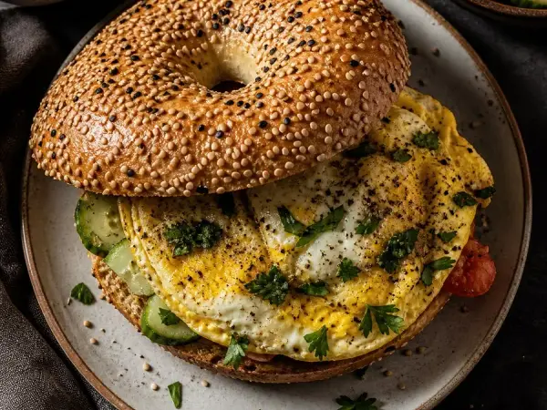 Palestinian Ka'ak Jerusalem Sesame Egg Sandwich, finished dish