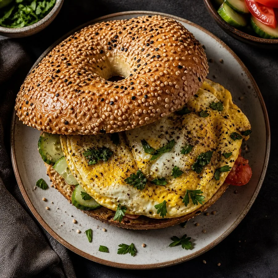 Palestinian Ka'ak Jerusalem Sesame Egg Sandwich, finished dish
