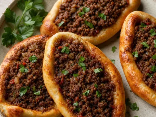 Palestinian Sfiha Spiced Beef Pizzettes, finished dish