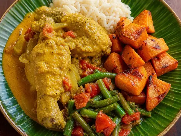 Papua New Guinean Coconut Chicken with Sweet Potato, finished dish