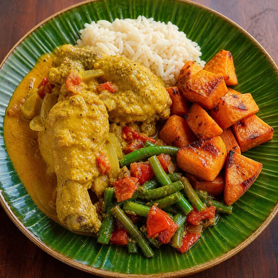 Papua New Guinean Coconut Chicken with Sweet Potato, finished dish
