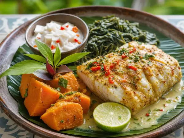 Papua New Guinean Coconut Fish and Sweet Potato, finished dinner