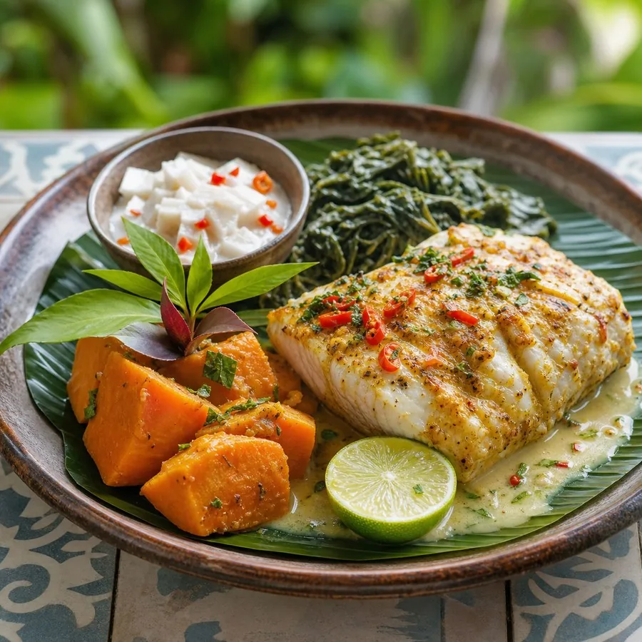 Papua New Guinean Coconut Fish and Sweet Potato, finished dinner