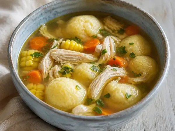 Paraguayan Bori Bori Chicken Soup, finished dish